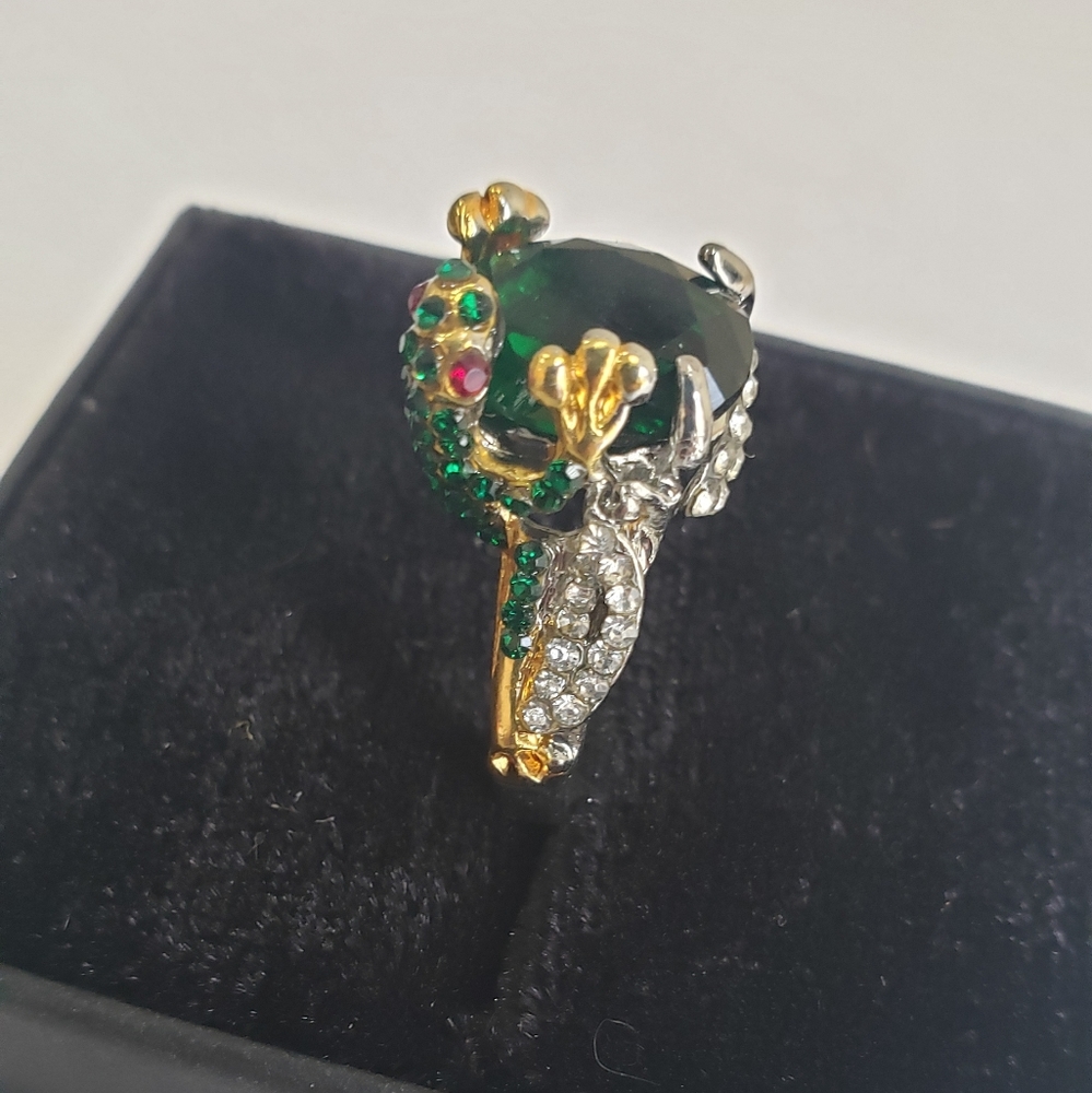 Cute 925 Silver Frog Emerald Ring - image 1